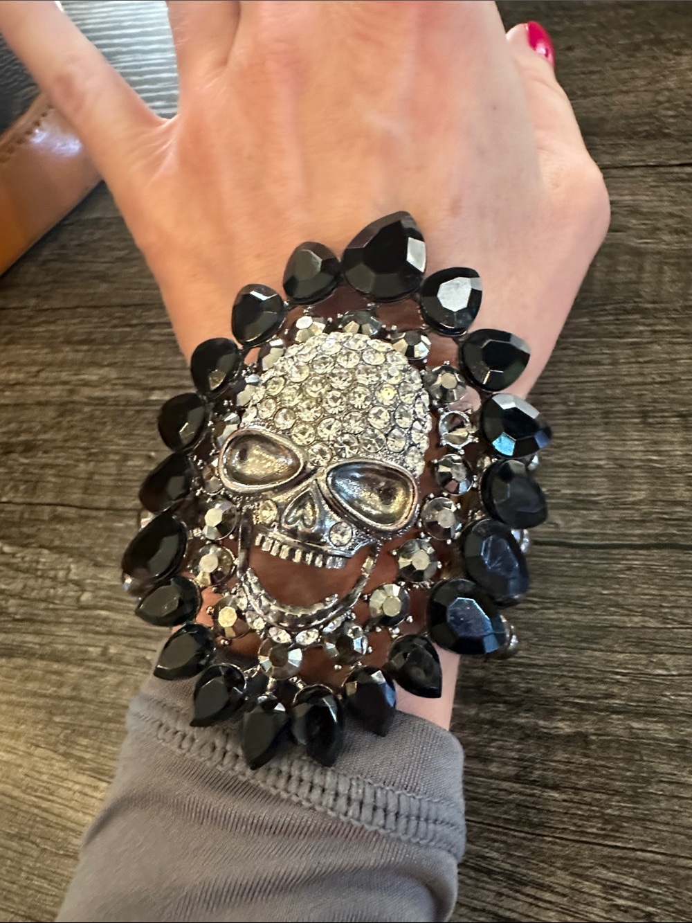 Crystal Skull Statement Bracelet - Black and Silver